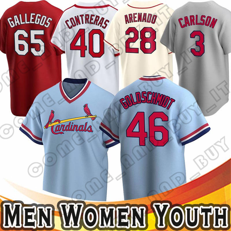

28 Nolan Arenado Baseball Jersey 46 Paul Goldschmidt Dylan Carlson Cardinal Ryan Helsley Willson Contreras Yadier Molina Ozzie Smith Adam Wainwright Paul DeJong, Custom men(hong que)