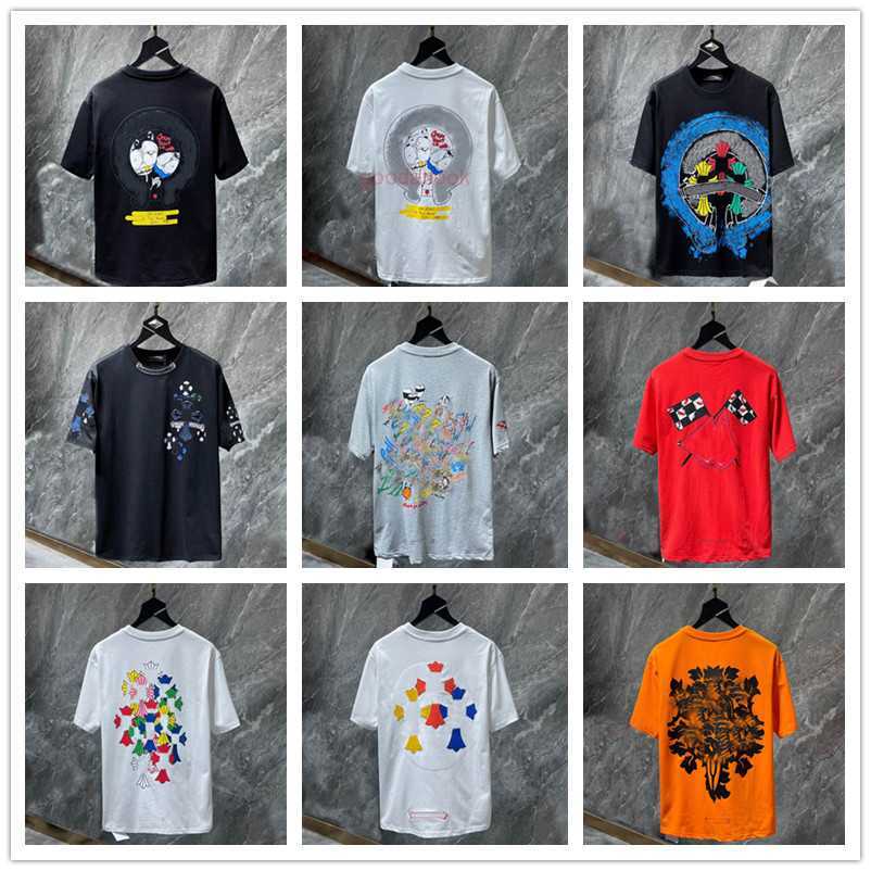 

2023 Mens T-Shirts Heart Brand Crew Neck Chromes Short Sleeves Tops Tees CH T-shirts Sweater Casual Horseshoe Sanskrit Cross Pattern Tees Men Tshirts, 34