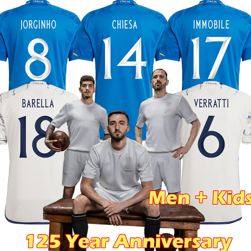 

2023 2024 125 Year Anniversary ITALYS soccer Jerseys 23 24 JORGINHO INSIGNE VERRATTI 125TH men kids kit CHIESA BARELLA finals CHIELLINI Pellegrini FOOTBALL SHIRTS, Player version away