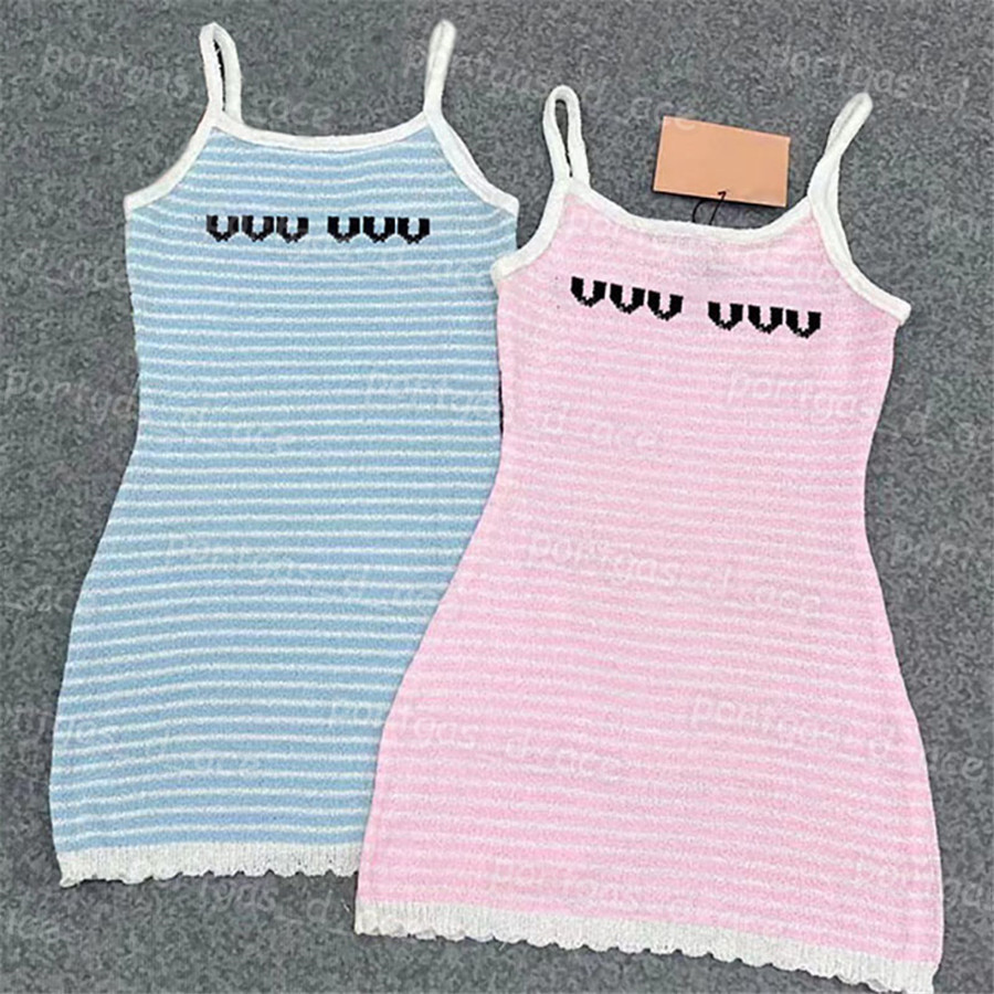 

Letter Women Dress Striped Sexy Sling Tank Dresses Charming Girl Vest Dress, Blue with lable ~