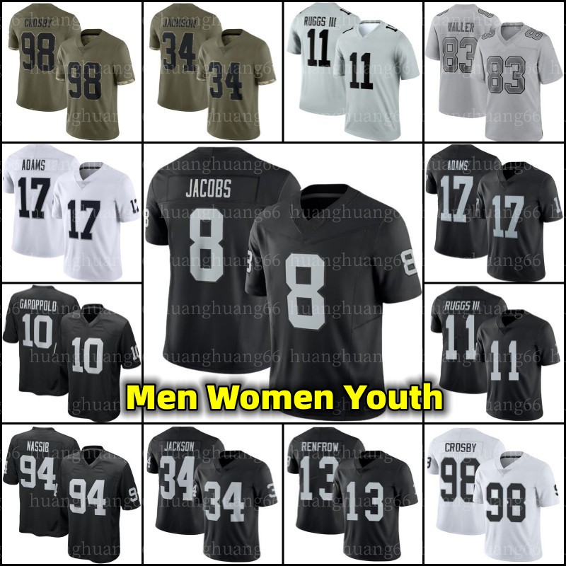 

10 Jimmy Garoppolo Davante Adams Football Jersey Maxx Crosby Chandler Jones 8 Josh Jacobs Henry Ruggs III Hunter Renfrow Bo Jackson Howie Long Carl Nassib, Men jersey