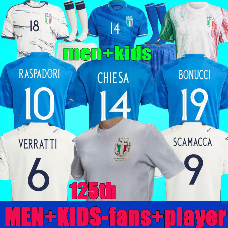 

2023 italy 125 year Anniversary soccer jerseys BONUCCI JORGINHO INSIGNE VERRATTI Italia 125th 23 24 Men kids kit football Shirt CHIESA BARELLA CHIELLINI PELLEGRINI, 2023 per match