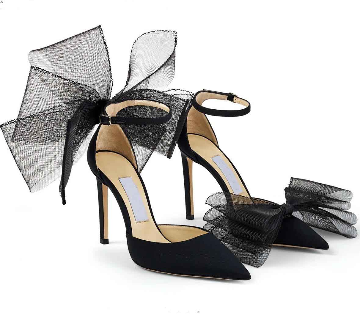 

Famous Averly Sandals Shoes Sexy Pointed Toe Women High Heels Mesh Bows Gladiator Sandalias Exquisite Stiletto-heel AVELINE Wedding Dress Evening Heel Shoe with box