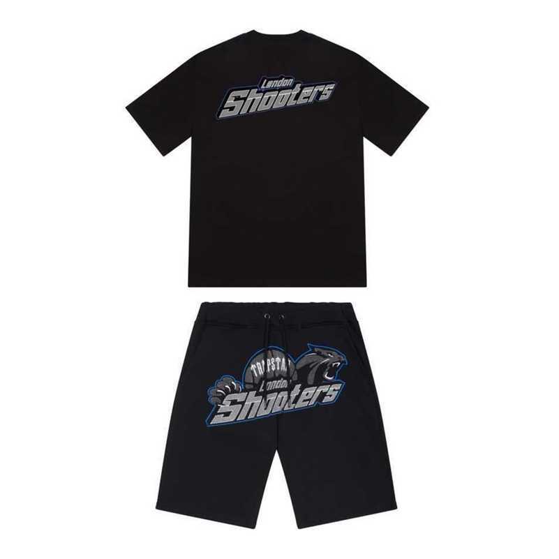 

Summer new Ts London shooter short-sleeved t shirt suit chenille decoding black ice flavor Motion current round neck T-shirt shorts, White shooter suit