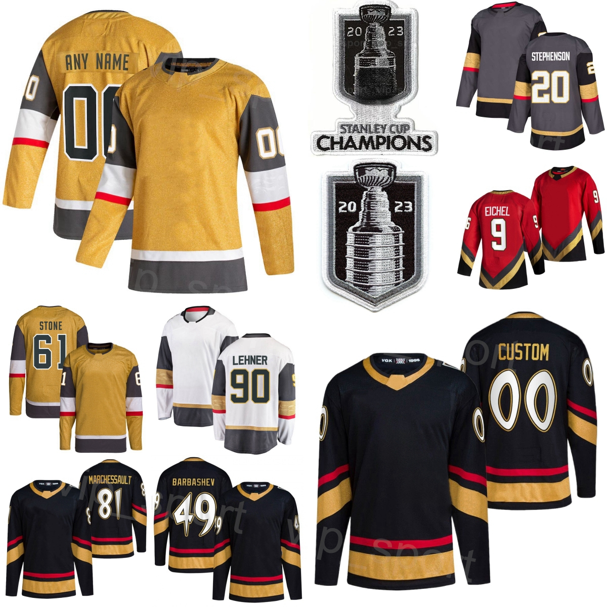 

Stanley Cup Champions 2023 Hockey 49 Ivan Barbashev Jerseys 19 Reilly Smith Robin Lehner Mark Stone Jonathan Marchessault Jack Eichel Chandler Stephenson Men Kids, With finals patch
