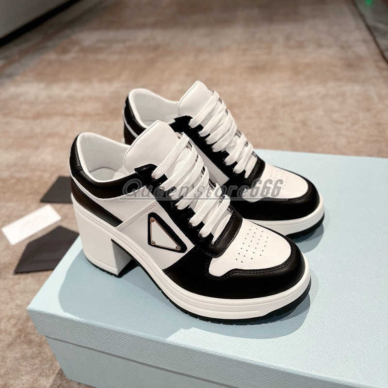 

Downtown High Heeled Leather Shoes Chunky Heels Sporty Sneaker Women Thick Platform Sole Trainer Casual Travel