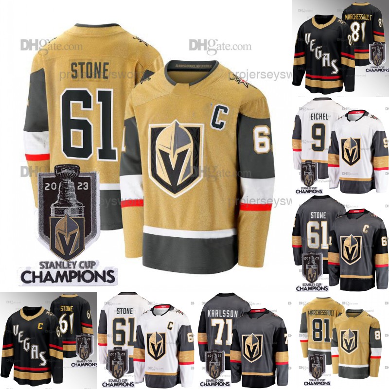 

Vegas 61 Mark Stone 2023 Stanley Cup Champions Jersey 81 Jonathan Marchessault 71 William Karlsson 9 Jack Eichel Golden Knights Mens Hockey Jersey Fast Shipping, 71 grey