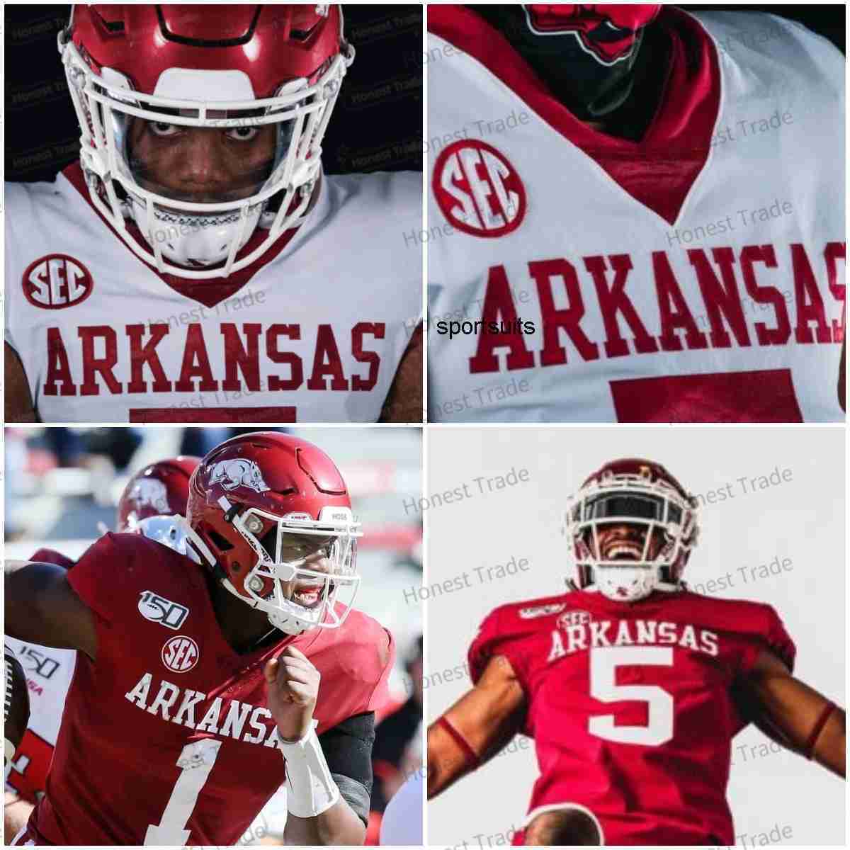

Custom Arkansas Football Jersey Jefferson Rakeem Boyd 5 Darren McFadden College 16 Treylon Burks Feleipe Franks Stitched Men NCAA Jerseys Red White, Red jersey+150th patch