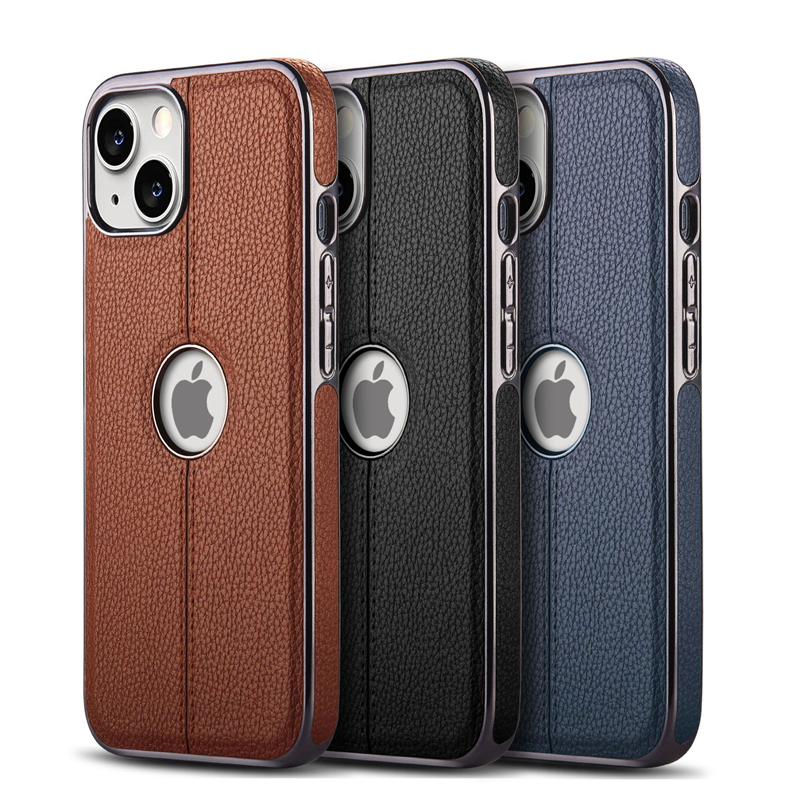 

Business Leather Phone Cases for iPhone 14 Pro Max 14 Plus 14 Electroplated Leather Full Cover Shockproof Soft TPU PU Protective Shell, Black