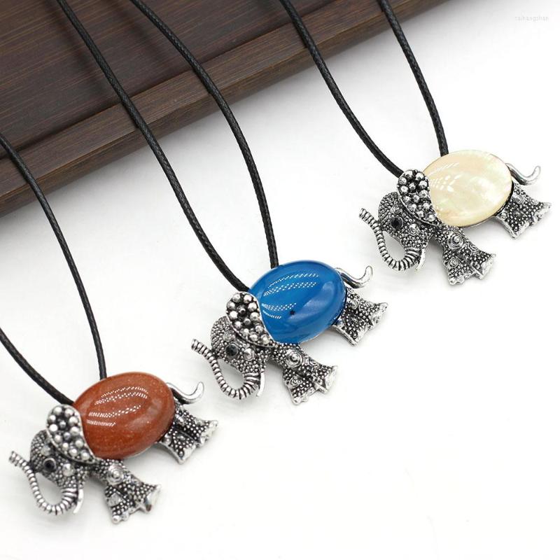 

Pendant Necklaces Natural Stone Gemstone Shell Animal Elephant Necklace Rose Quartz Agate Crystal Turquoise Jewelry Gift For Women 45x30mm