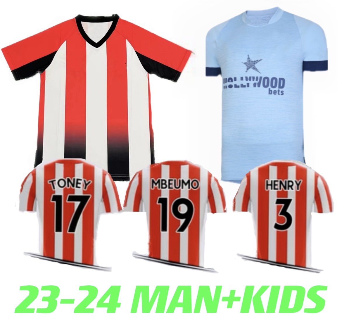 

s2xl 23 24 brentfords fc home away soccer jerseys 2023 2024 adult toney mbeumo henry second football shirts men kids kit, 23-24 home
