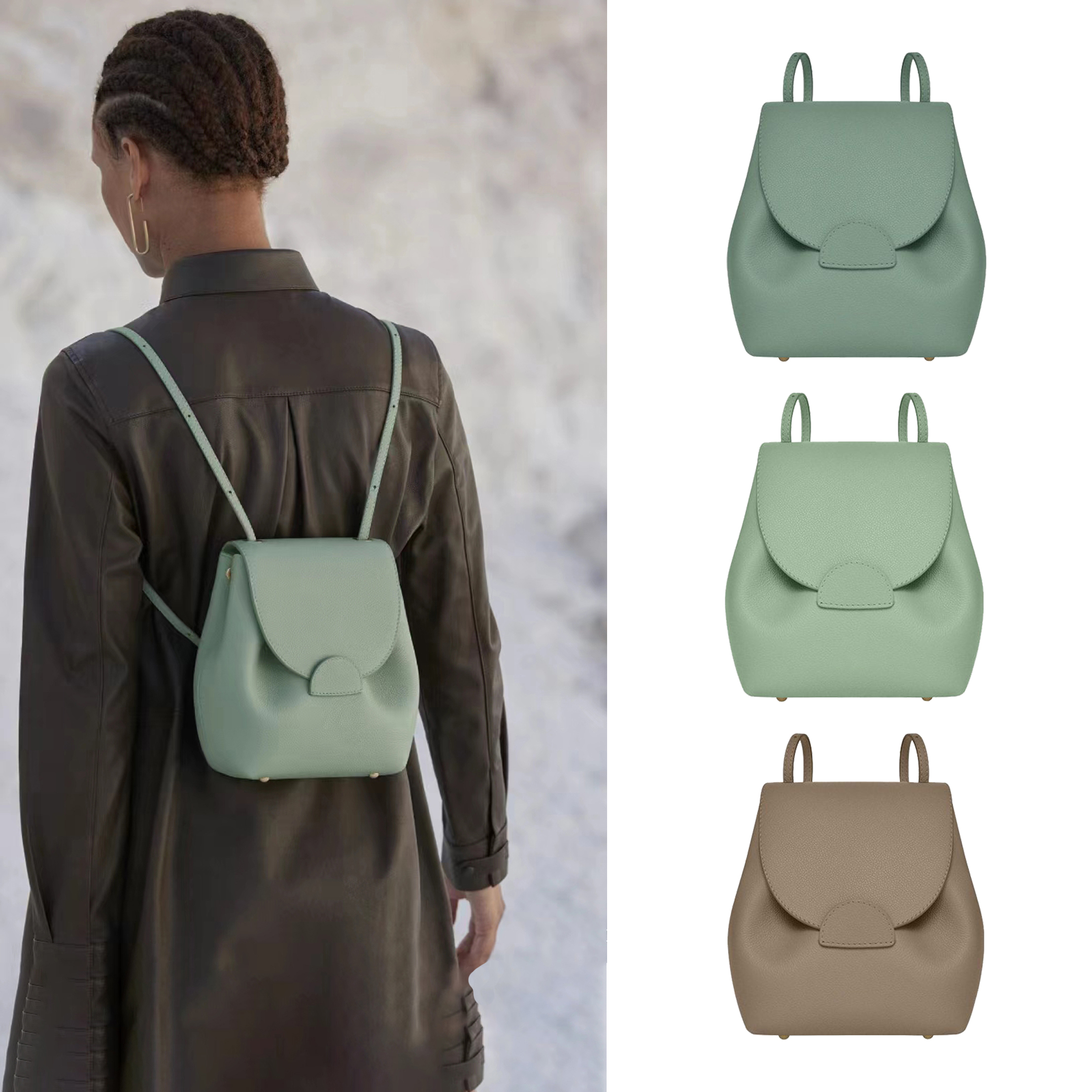 

Backpack Style sac Polene numero Fashion Clutch Bag Totes light green backpack CrossBody bag Purses Genuine Leather Ultra-large capacity Retractable Shoulder Bags, Dark green