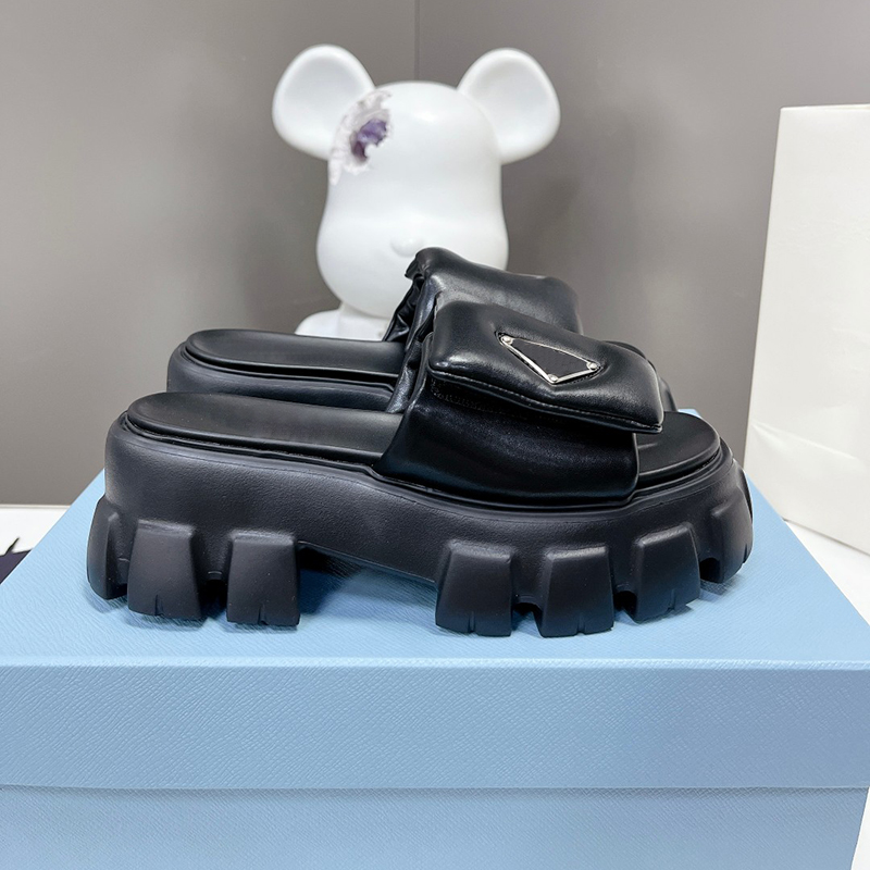 

Monolith Sandals Women platform padded nappa slides slippers Roman Foam Rubber leather lug tread sandal womens chunky slide Designer High heel thick bottom slipper
