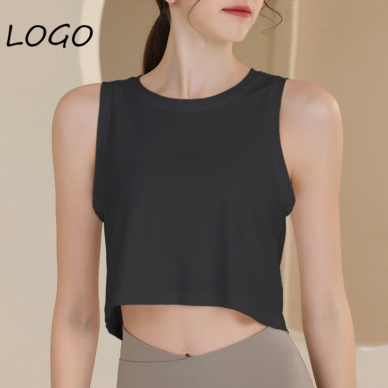 

Yoga Outfits al logo Yoga vest women sleeveless round neck casual wear short running fitness wear summer thin T-shirt smock