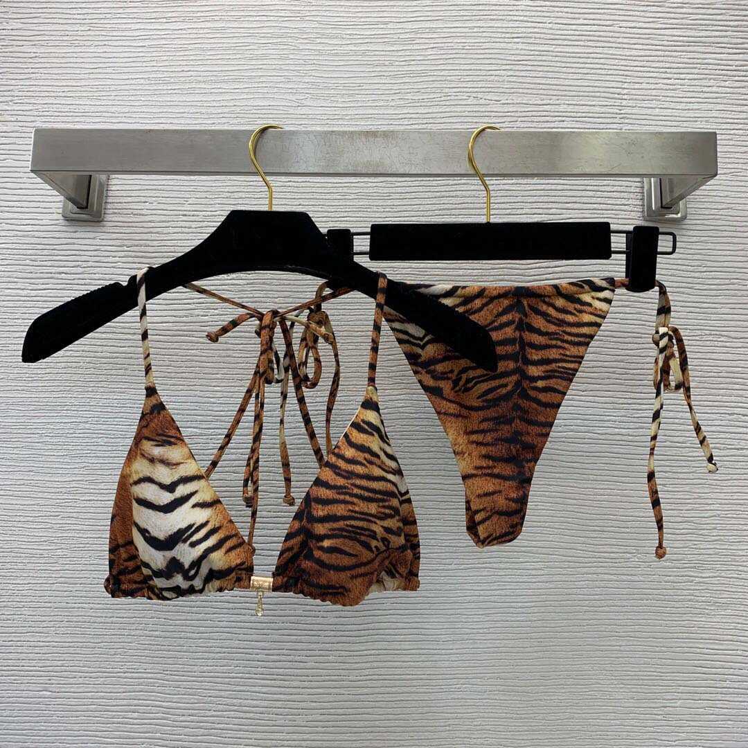 Women's Swimwear 23ss Two-piece Swimsuit Womens bikini Swimwearbikini tiger print lace up neck underwear thong underwear swimsuit set High q-image-957979430