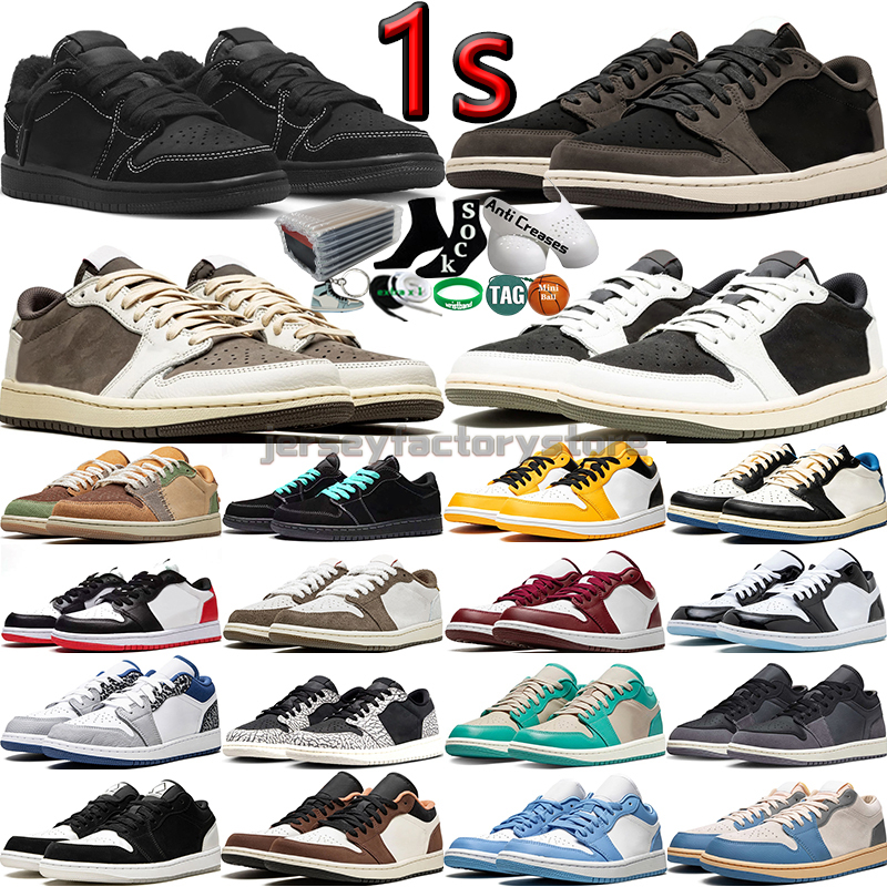 

With Box Low Mens Basketball Shoes Women Black Phantom Olive Reverse Dark Mocha Fragment UNC Concord Panda Black Toe Bred Men Womens Trainers Sports Sneakers Tennis, Color-44