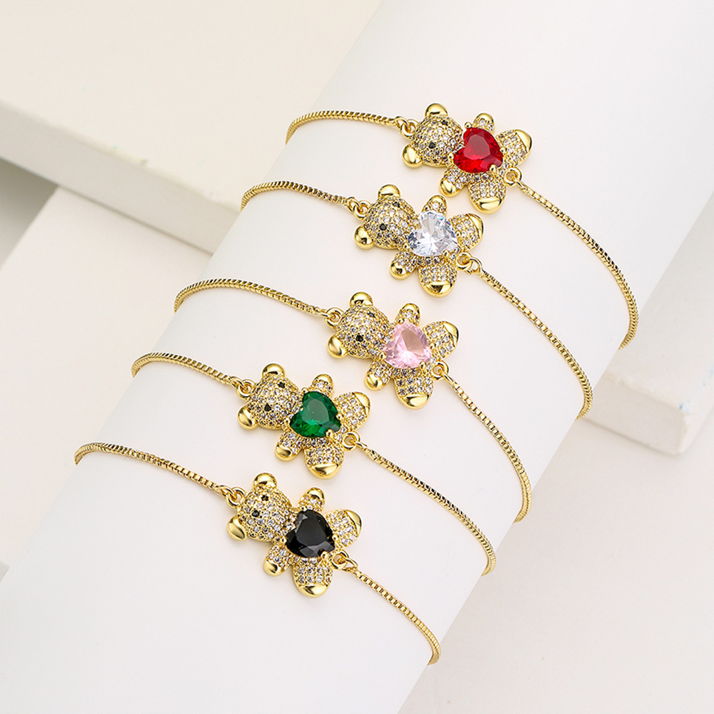 

Classic Design 18K Gold Cute Bear Charm Bracelets Jewelry for Women Gift