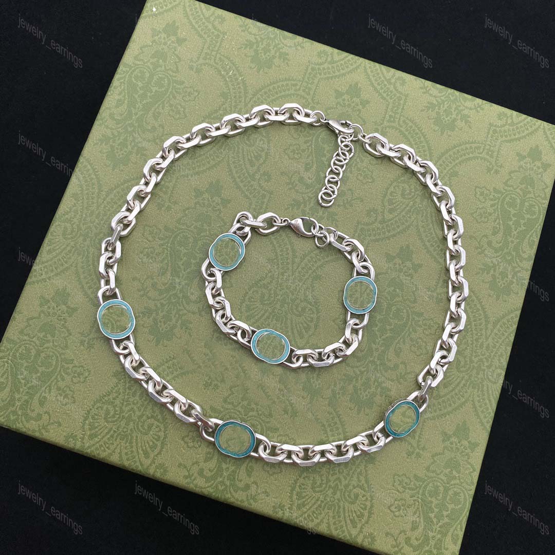 

Fashion Style Bracelets Designer Bangle Silver Necklace Enamel Blue Wristband Cuff Chain Link Love Bracelet G Jewelry Stainless Steel Necklaces Wedding with Box