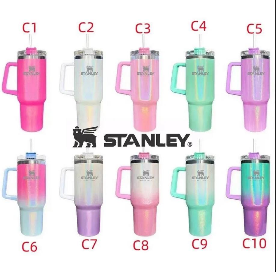 

With Logo Stanley 40oz Mug Tumbler With Handle Insulated Gradient GlitterTumblers Lids Straw Stainless Steel Coffee Termos Cups Outdoor NEW, Multi-color