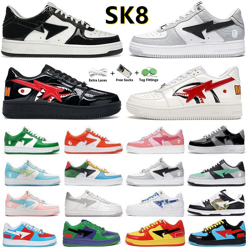 

running shoes for men women sk8 sneaker Shark Black Pastel Patent Leather White Camo Combo Blue Pink Red Grey Green Beige Suede mens Trainers sports sneakers 36-45, Color#1