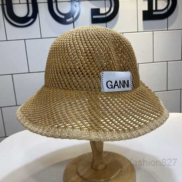 

Wide Brim Hats Ganni Hand-woven Cotton Thread Spring Summer Plain Color Season Fisherman's Hat Sunscreen Dust Cap Hollowed Out Breathable G230224 1PJCY, Beige
