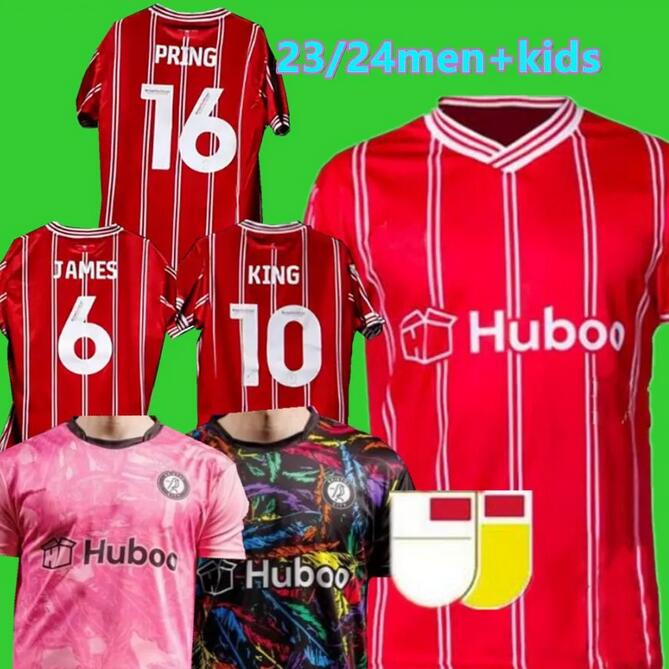 

2023-24 Bristol City soccer jerseys men kids Kits PATERSON WELLS SEMENYO MARTIN WEIMANN Home Red football shirts MAWSON KALAS MASSENGO Away Black Uniforms