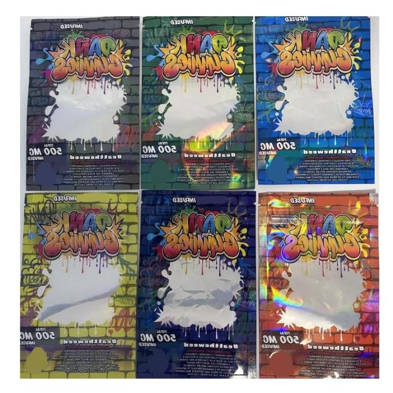 

Holographic Dank Gummies Packaging Mylar Bag 500MG Edible Stand Pouch Hologram SmellProof Bags Retail Package Iqvgp