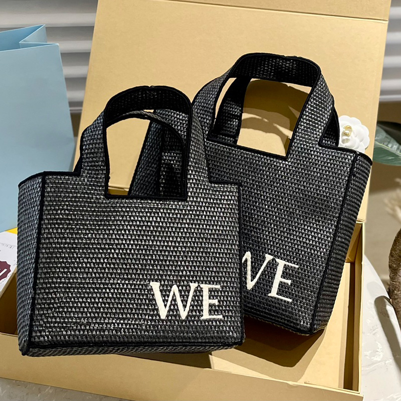 

Women Straw Weave Handbags Purse Tote Bag Vegetable Basket Embroidered Letter Palin Beach Large Capacity Pockets Internal Zipper Pocket Women Handbag, Black