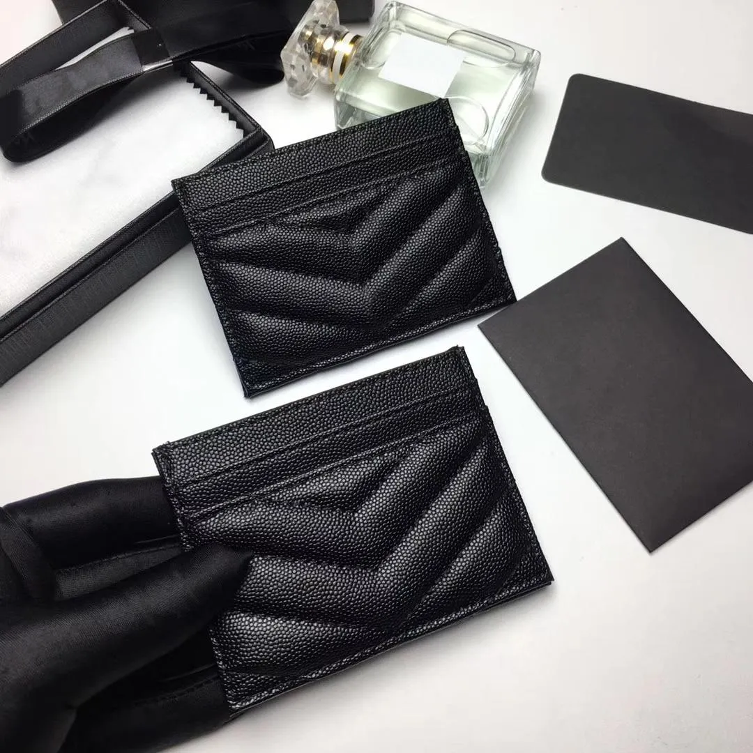

New Credit Card holder High quality luxury Designer bag Wallet Classic casual Cowhide Caviar leather Slim Card Bags for men and women gift box Black gold silver, As photo