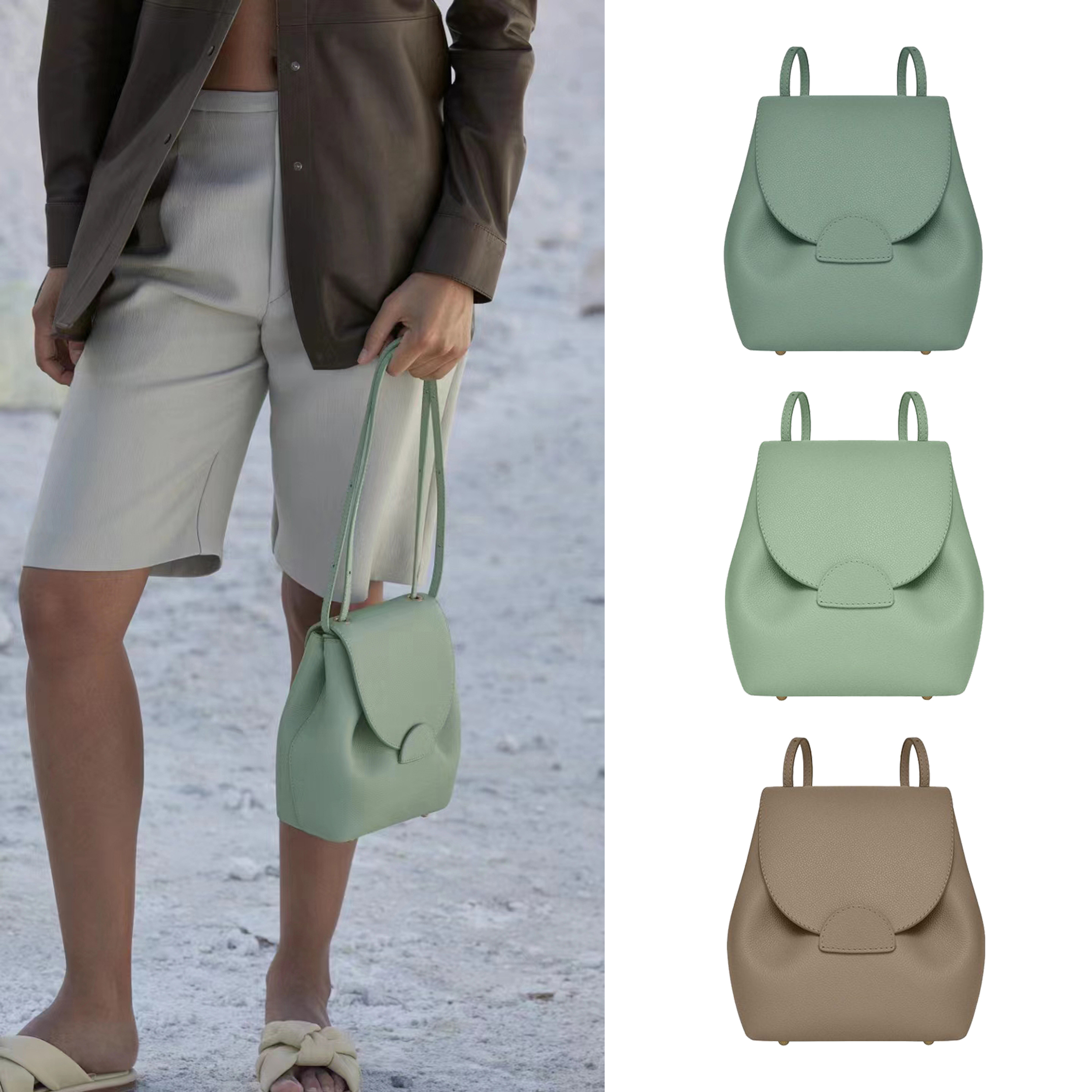 

sac Polene numero Backpack Genuine Leather Clutch Bag Womens mens Large capacity pochette Wallets Totes lady fashion Two Retractable shoulder strap CrossBody Bags, Grey