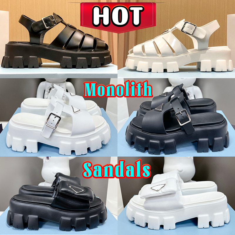 

Women Sandals Monolith padded slippers nappa leather lug tread sandal for womens slides Designer shoes Foam Rubber Platform High heel slide thick bottom slipper