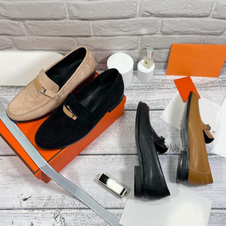 

Designer H ladies low heel casual shoes sheepskin luxury metal buckle leather formal lazy slippers non-slip wear not smelly feet, 02