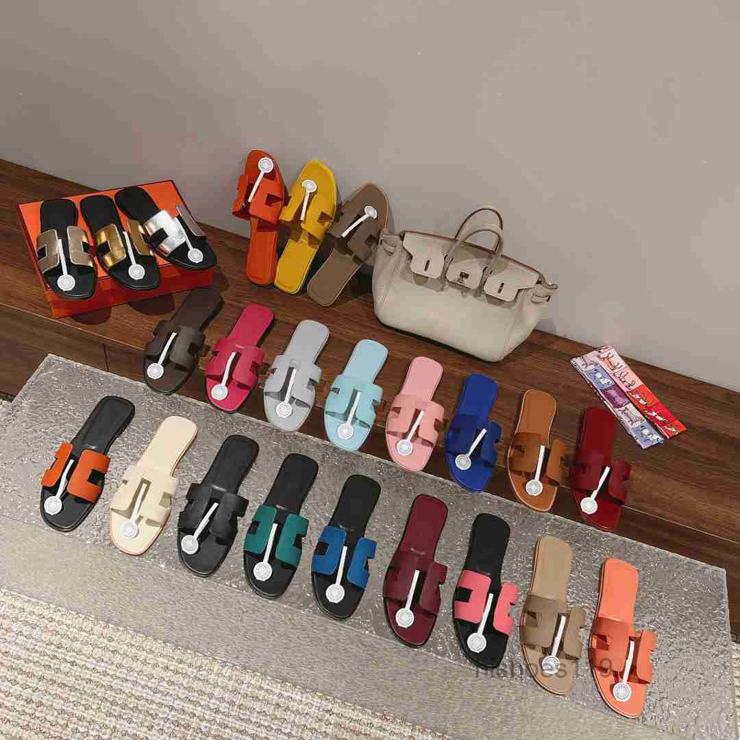 

Best Quality Genuine Designer Slippers Leather Same Style for Women's Summer Outwear Leisure Vacation Beach Slippers 2023 Spring Flat Shoes Size34-42 Full Package, Colour 21