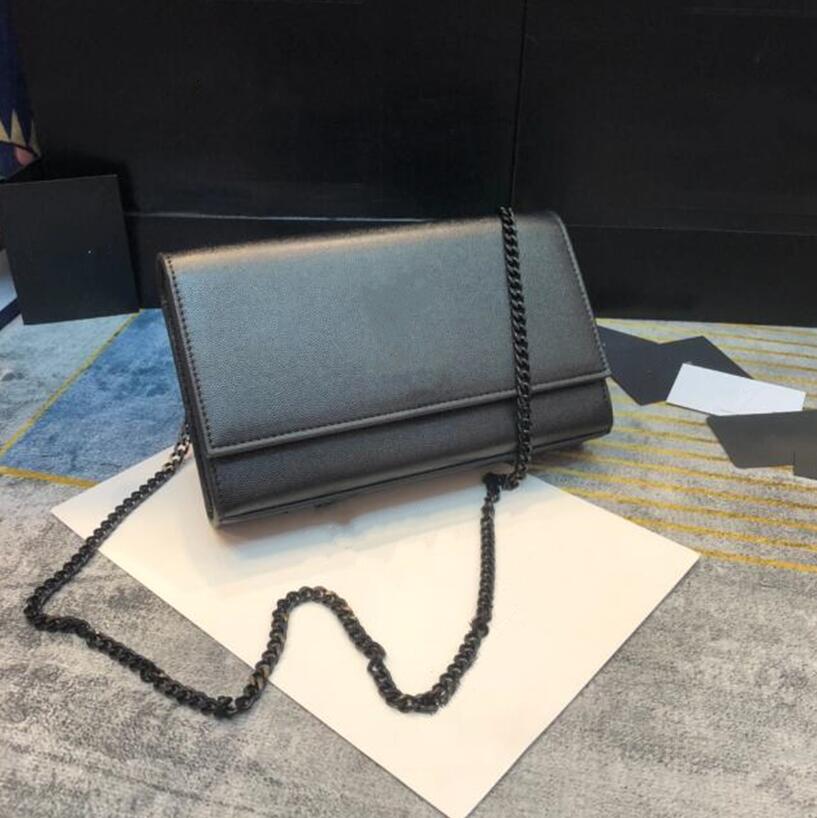 

Designer woman bag purse handbag genuine leather original box shoulder bags ladies clutch with chain metal letters, 311288 black-silver;caviar