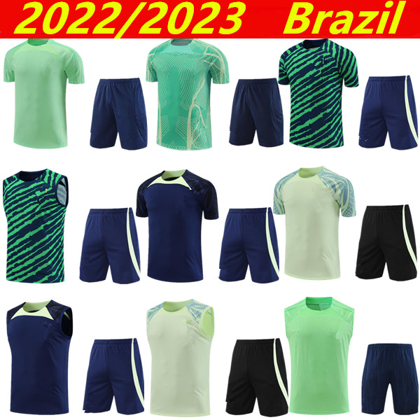 

22/23 Brazil Sportswear Sportswear Men's Training Shirt Short Sleeve Soccer Jersey Set Uniform Chandal Adult Sports Short Sleeve Top, Green