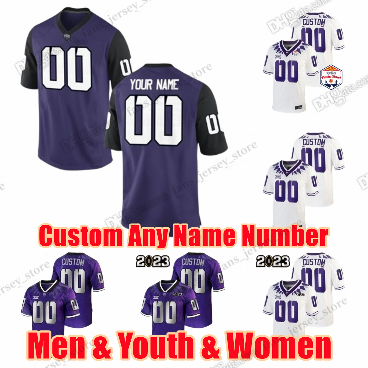Custom S-6XL TCU Horned Frogs College Football Jerseys Quentin Johnston Max Duggan Chace Biddle Marcel Brooks Hudson Any Name Number Blank Youth-image-876533845