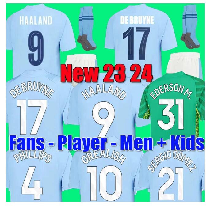 

22 23 24 HAALAND SOCCER JERSEYS DE BRUYNE JOAO CANCELO MANS CITIES MAHREZ GREALISH fans player version FODEN ALVAREZ THIRD 2023 2024 kids kit sets baby football shirt, Kids size