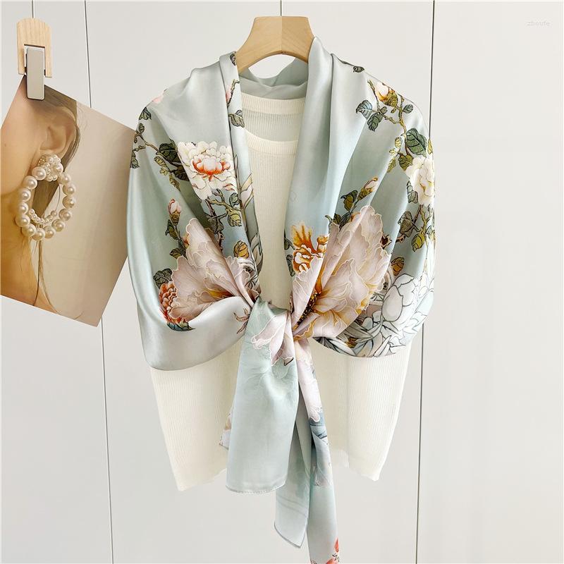 

Scarves Long Silk Scarf Wraps Neckerchief Floral Printed Womens Elegant Shawl Foulard Female Gifts 170 53cm