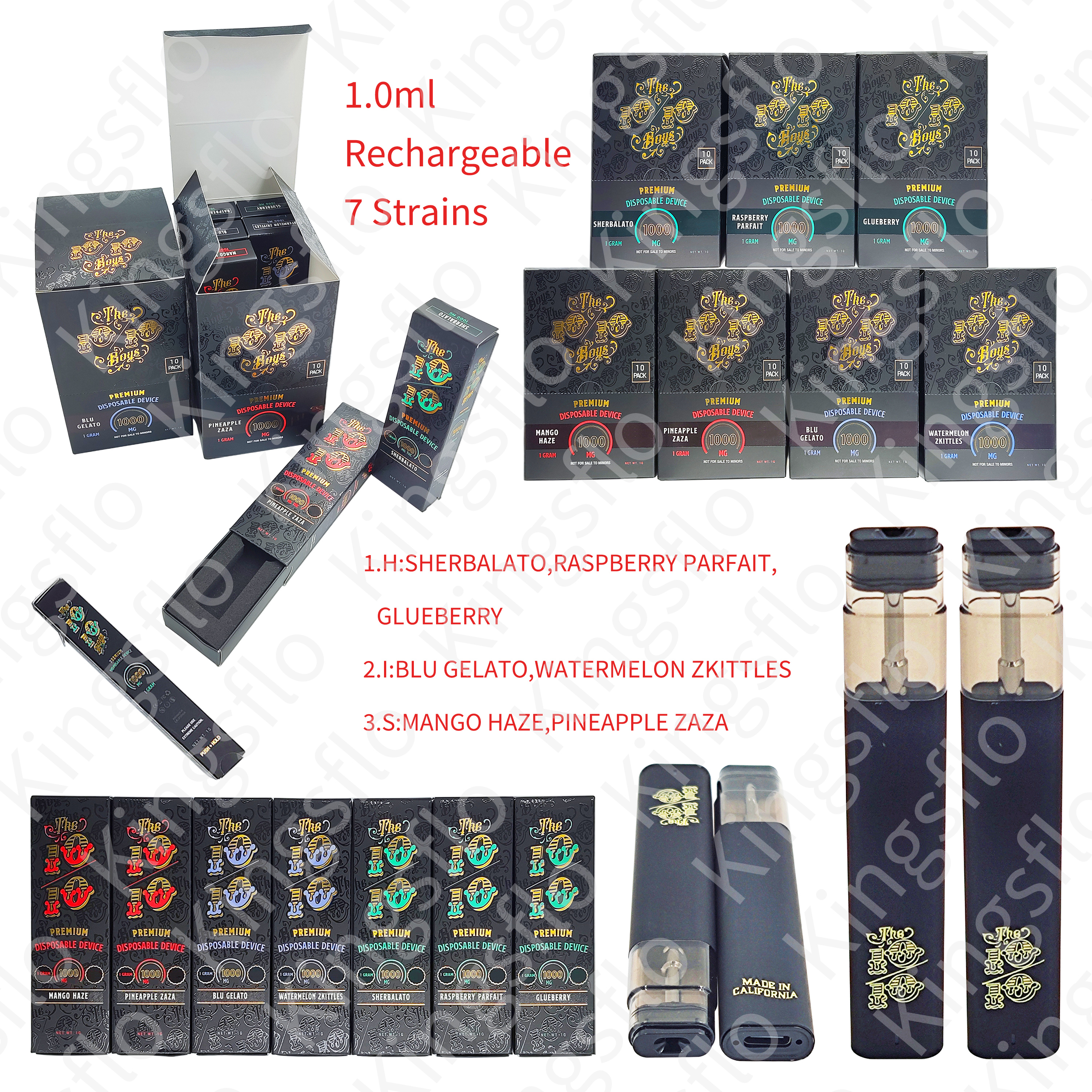 

THE 10 10 Boys Premium Disposable Device 1 Gram Empty Cart Rechargeable Vape Pen 7 strains with packagings USA STOCK