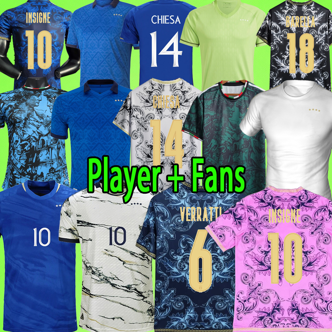 

2023 italy soccer jerseys 125th CHIESA BARELLA DE ROSSI TOTTI PIRLO VERRATTI Italia 20 21 22 23 24 football Shirt uniform 125 years Fans Player version maglie da calcio, 23/24 third