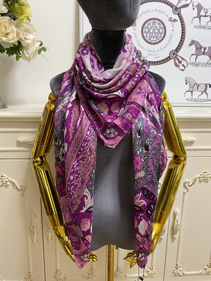 

women's square scarf scarves shawl silk wool material grey pint letter flowers pattern size 130cm - 130cm