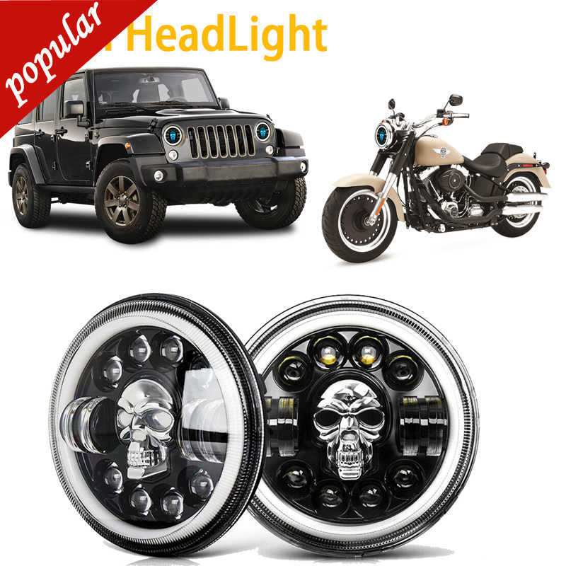 

New 1 / 2pcs 7Inch HeadLight LED Running Lamp Skull Angel Eyes Colorful Halo DRL For Jeep Wrangler Lada 4x4 Niva Off Road Motorcycle