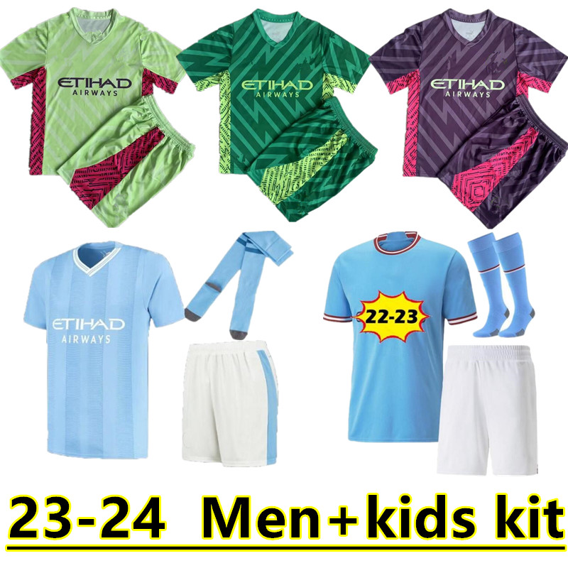 

23 24 HAALAND SOCCER JERSEYS GREALISH DE BRUYNE FODEN MANS CITIES MAHREZ goalkeeper BERNARDO 2023 2024 J. ALVAREZ STONES football top shirt kids kit set uniforms 666, White