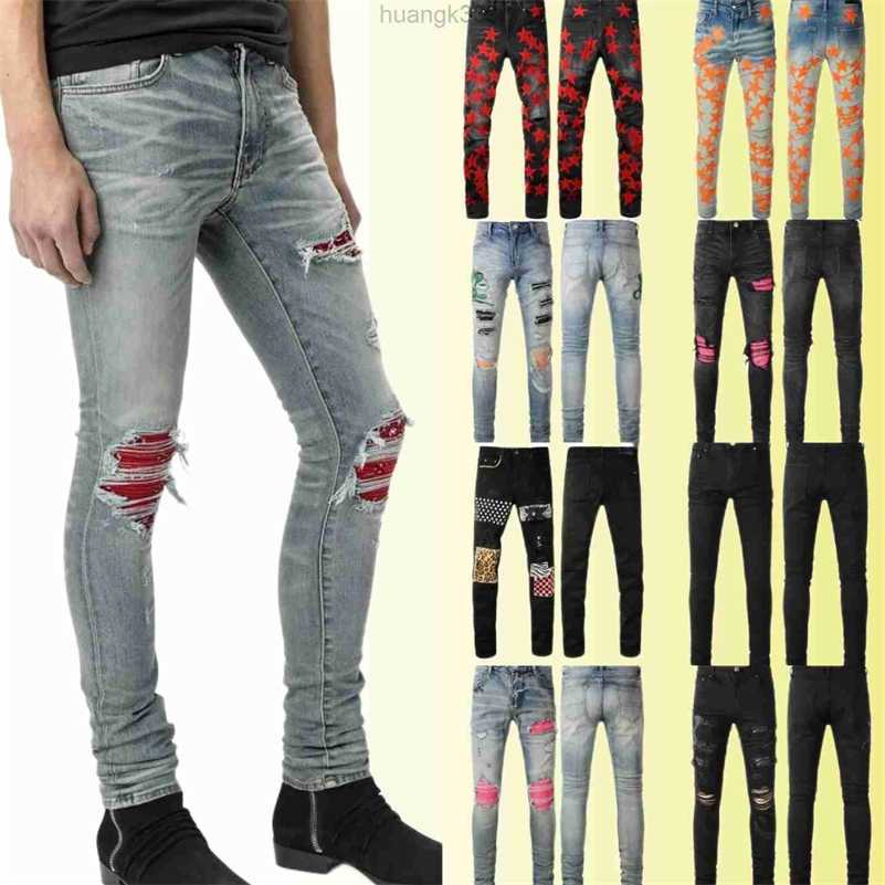

Black ripped jeans miri designer jeans Motorcycle Trendy Ripped patchwork hole Size 30-40 Streetwear all year round slim legged jeans, No.24