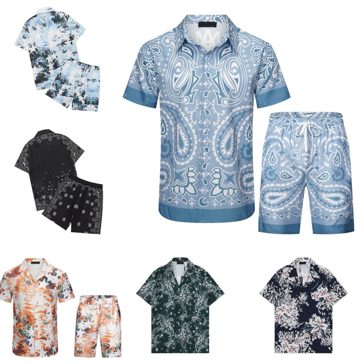 

Men Shirts Designer t shirt set Print Hawaii Floral Casual shirt and short loose silk shirt tees womens mens tshirt Sandy Beach Shorts Summer shirt