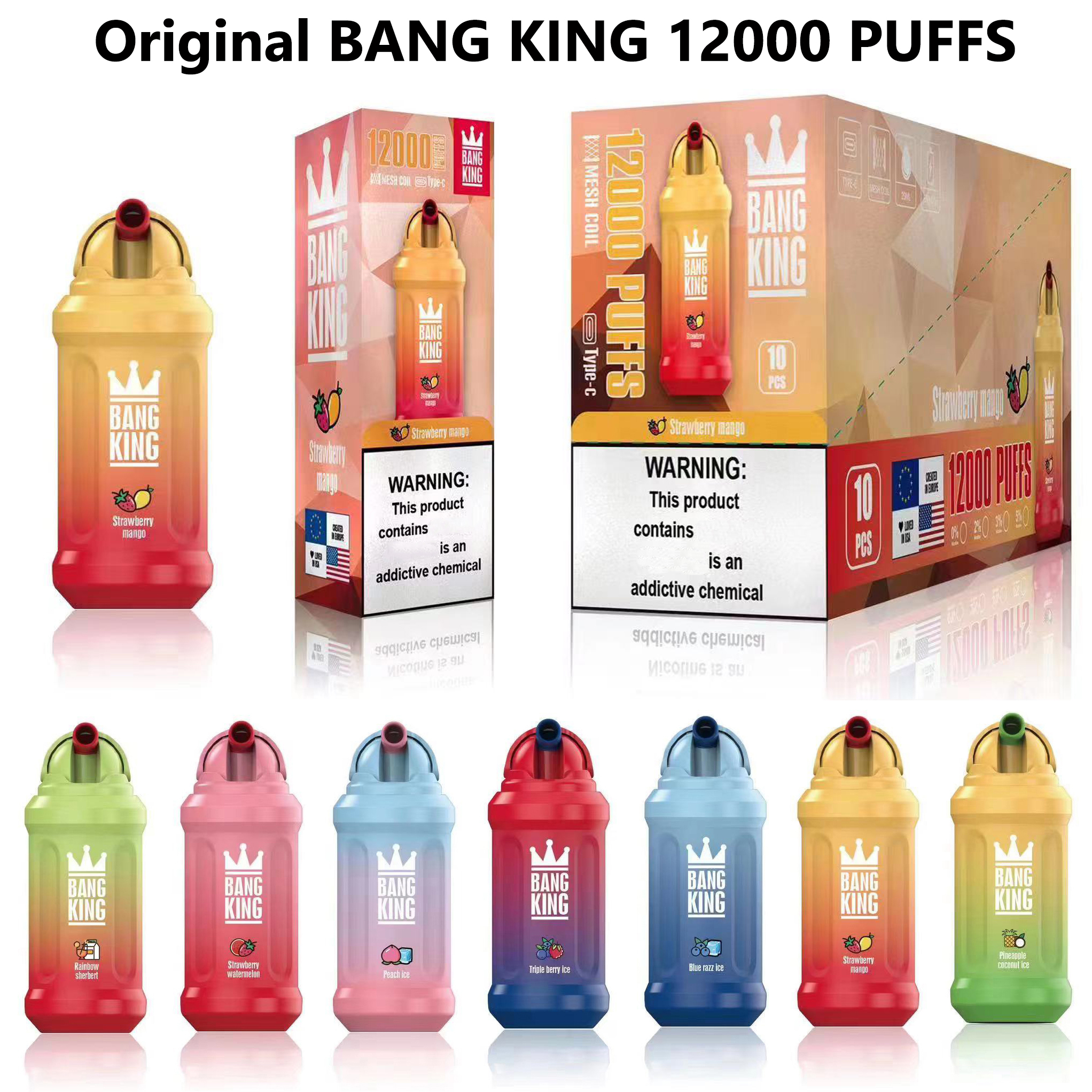 

Original BANG KING 12000 Puffs Disposable Vape E Cigarettes 23ml Pod Device 650mAh Rechargeable Battery 0% 2% 3% 5% Strength 10 Flavors Quick Shipping 12K