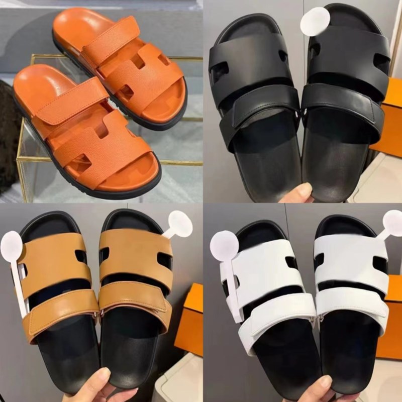 

summer Flat slippers Women Sandals Designers Platform Slides BLACK shoes Novelty Sandal Scuffs US Genuine SOFT Leather shoe mensbeach slipper With Box 34--45 size, Black2