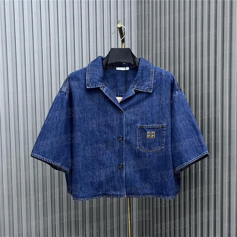 

Embroidered Denim Shirts Skirts For Women Designer Letter Short Sleeve T Shirts Street Style Pleated Dress