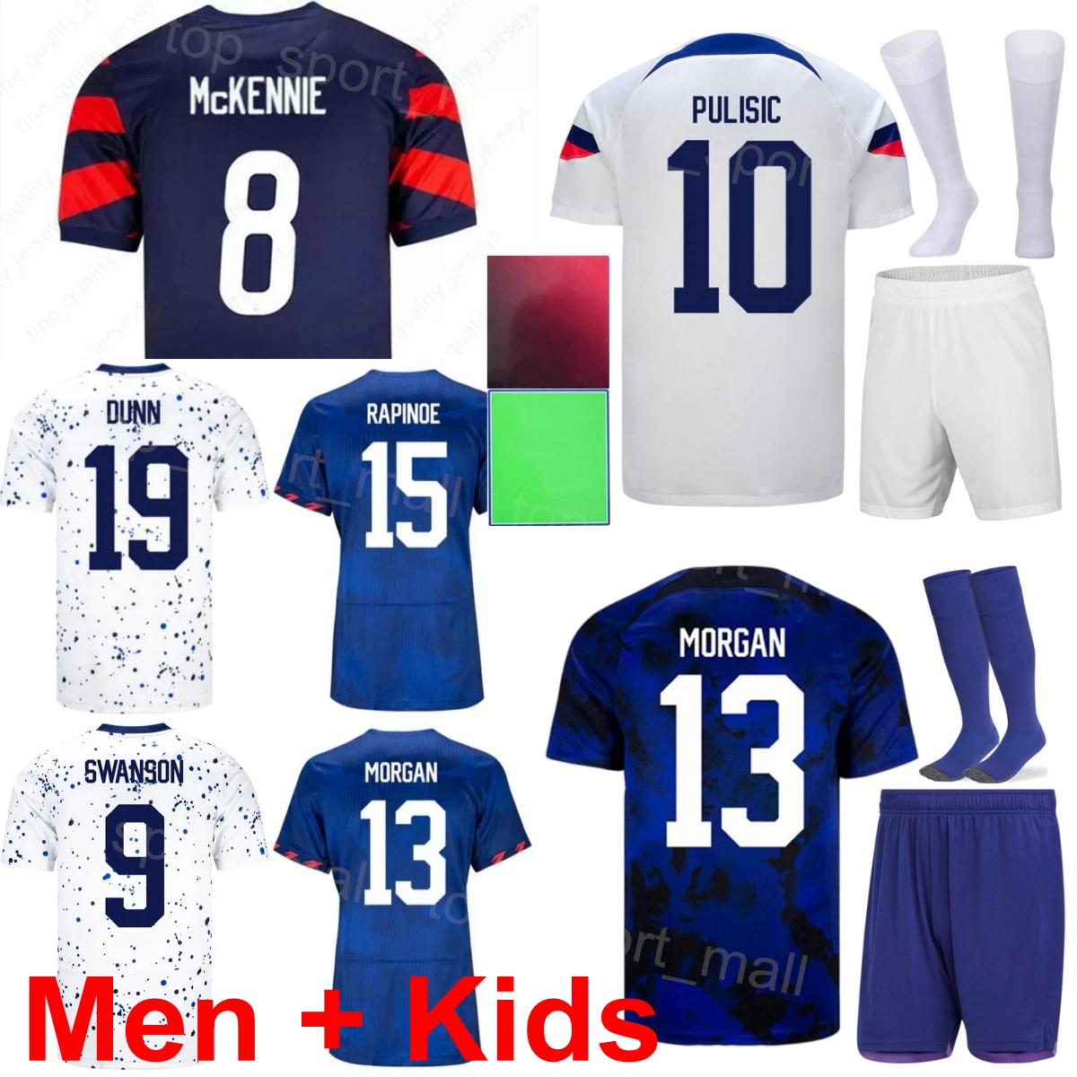 

Men Kids Soccer 10 Christian Pulisic Jersey Set 13 Alex Morgan 15 Megan Rapinoe 9 Ricardo Pepi 11 Brenden Aaronson 9 Jesus Ferreira Football Shirt Kits Red White Team, Men with patch