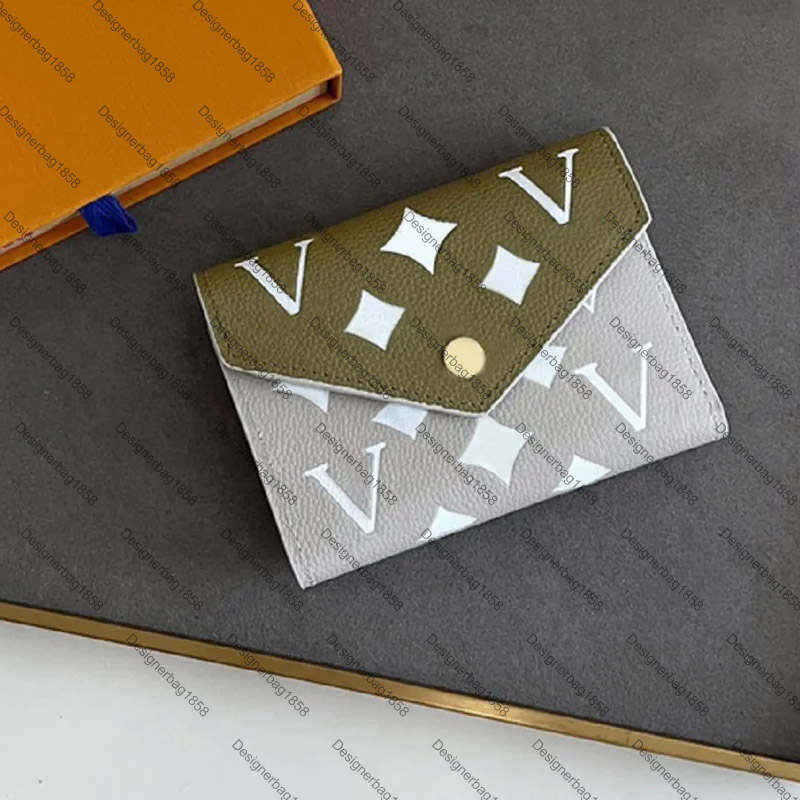 

leather short wallet Victorine purse embossed flowers letter credit card holder coin purse with box